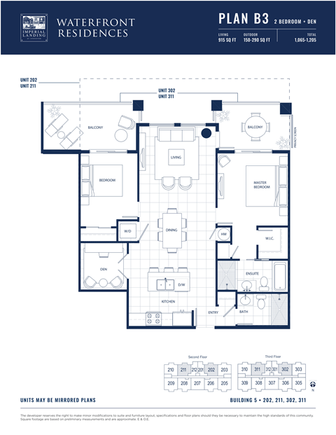 Floor plan for 2 beds, 2 baths, 915 sqft