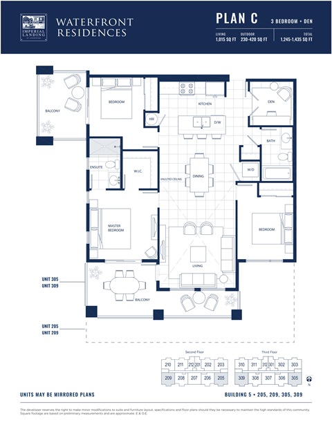Floor plan for 3 beds, 2 baths, 1015 sqft