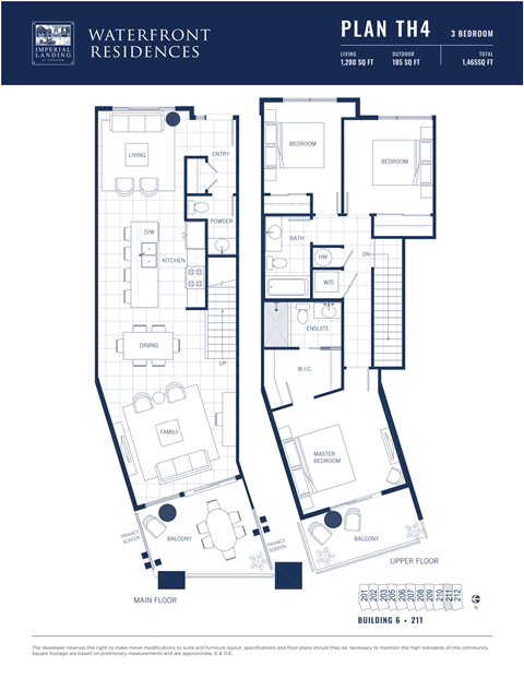 Floor plan for 3 beds, 2.5 baths, 1280 sqft