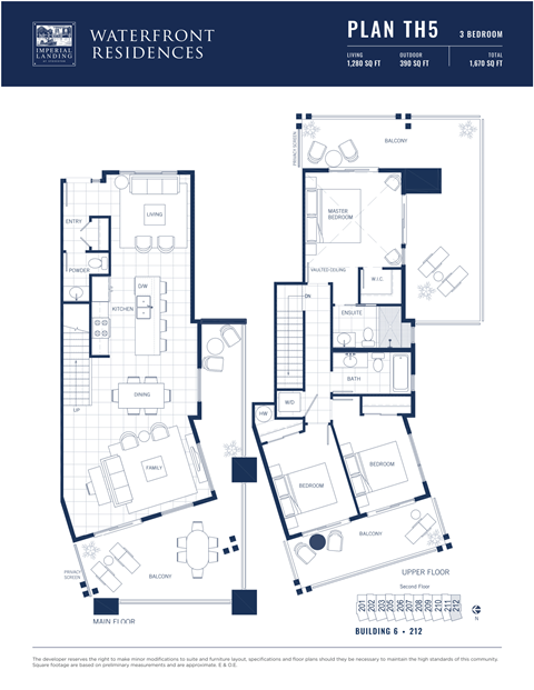 Floor plan for 3 beds, 2.5 baths, 1280 sqft