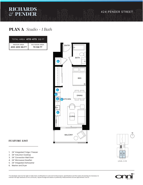 Floor plan for studio, 1 bath, 405 sqft