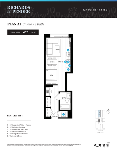 Floor plan for studio, 1 bath, 475 sqft
