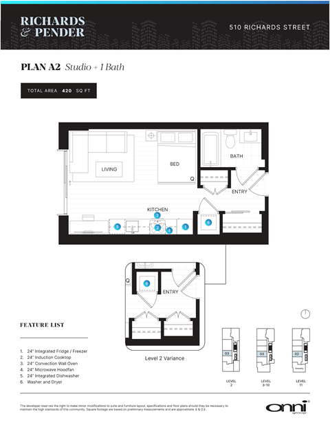 Floor plan for studio, 1 bath, 418 sqft