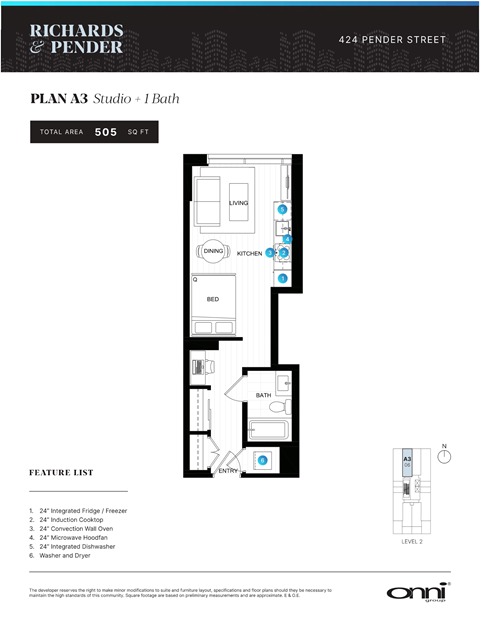 Floor plan for studio, 1 bath, 505 sqft