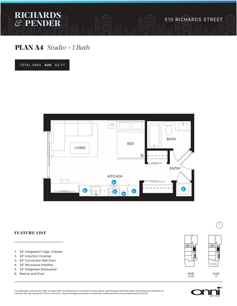 Floor plan for studio, 1 bath, 420 sqft