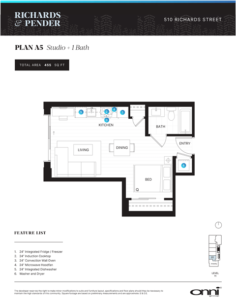 Floor plan for studio, 1 bath, 455 sqft