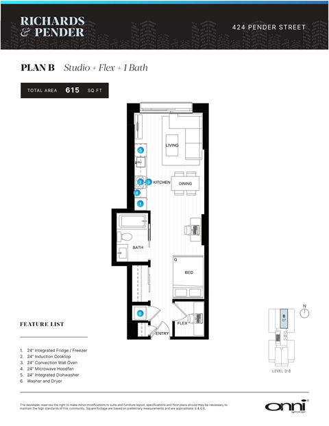 Floor plan for studio, 1 bath, 615 sqft
