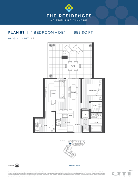Floor plan for 1 bed, 1 bath