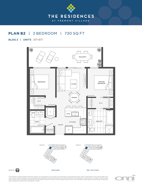 Floor plan for 2 beds, 2 baths