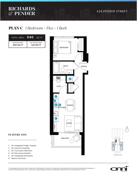 Floor plan for 1 bed, 1 bath, 400 sqft