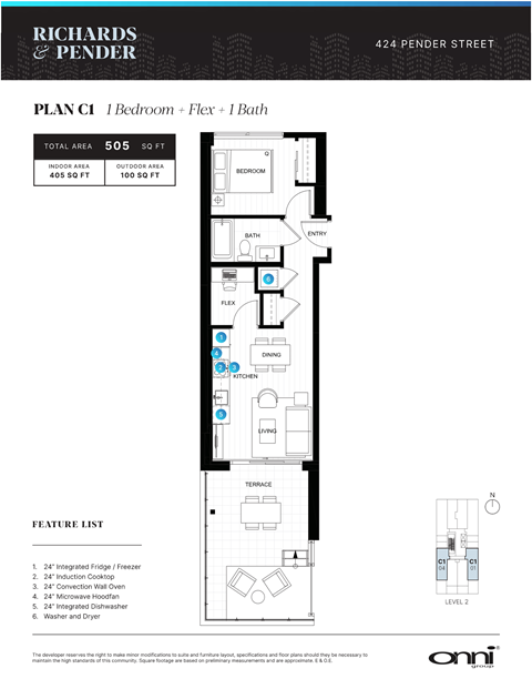 Floor plan for 1 bed, 1 bath, 405 sqft