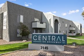 Mesa apartment for rent - A building with a sign that says Central on Broadway. at Central on Broadway Apartments, Arizona, 85202