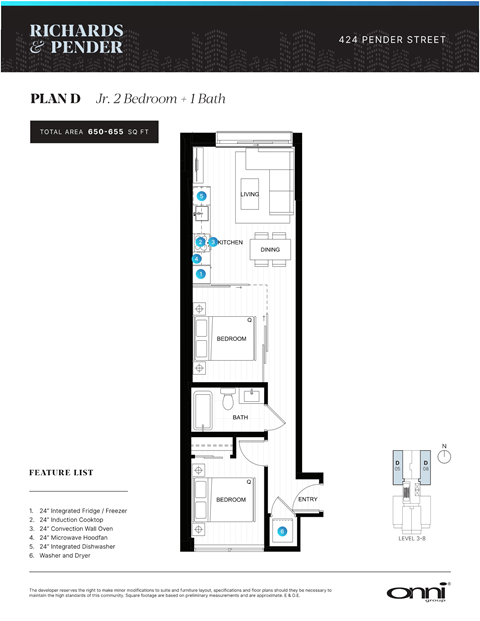 Floor plan for 2 beds, 1 bath, 650 sqft