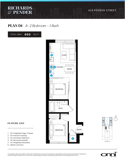 Floor plan for 2 beds, 1 bath, 650 sqft