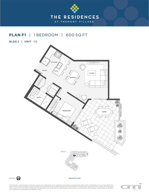 Floor plan for 1 bed, 1 bath