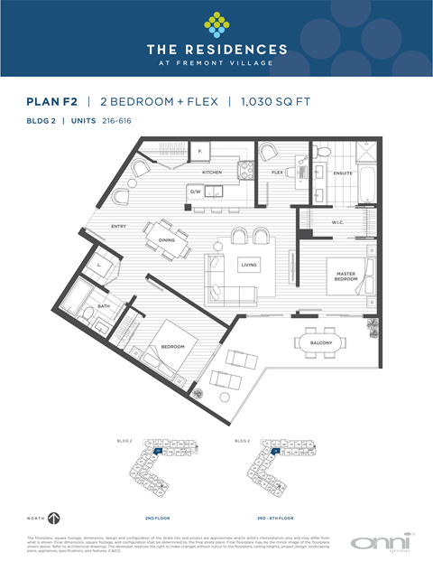 Floor plan for 2 beds, 2 baths