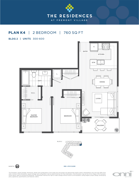 Floor plan for 2 beds, 1 bath