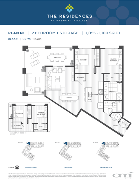 Floor plan for 2 beds, 2 baths