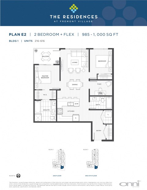 Floor plan for 2 beds, 2 baths