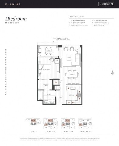 Floor plan for 1 bed, 1 bath, 660 sqft