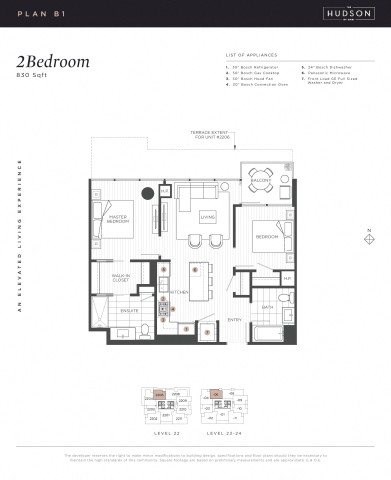 Floor plan for 2 beds, 2 baths, 830 sqft