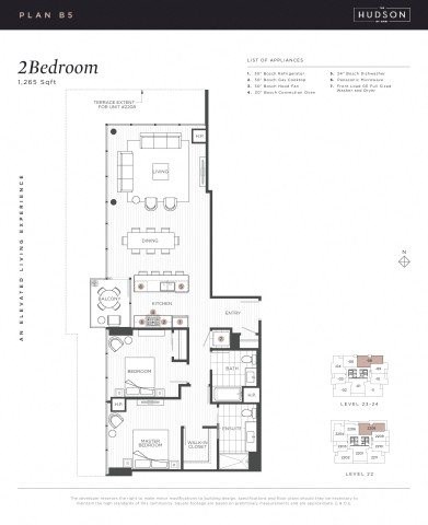 Floor plan for 2 beds, 2 baths, 1265 sqft