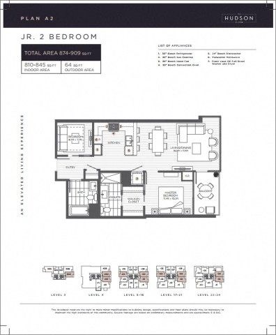 Floor plan for 2 beds, 2 baths, 843 sqft