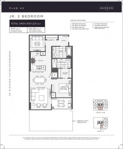 Floor plan for 2 beds, 2 baths, 870 sqft