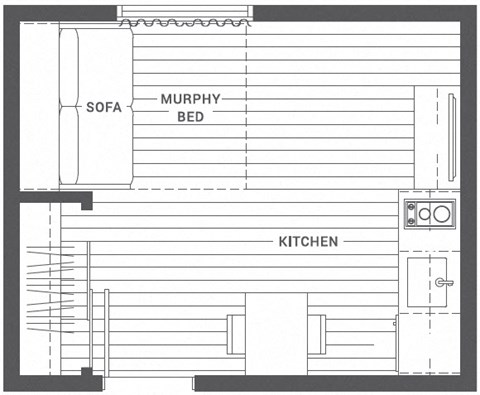 Floor plan for studio, 142 sqft
