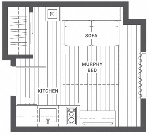 Floor plan for studio, 150 sqft