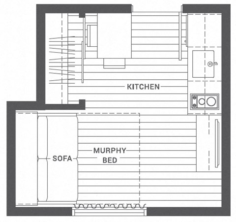 Floor plan for studio, 150 sqft
