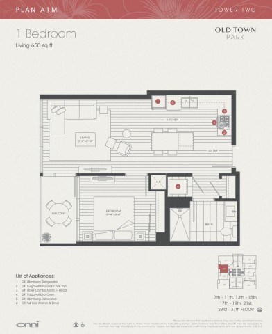 Floor plan for 1 bed, 1 bath, 650 sqft