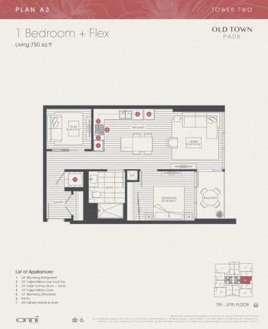 Floor plan for 1 bed, 1 bath, 750 sqft