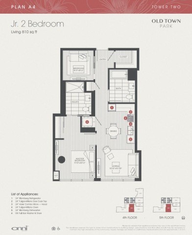 Floor plan for 1 bed, 1 bath, 810 sqft