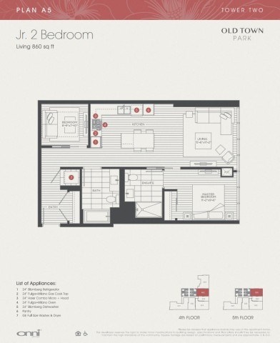 Floor plan for 1 bed, 1 bath, 860 sqft