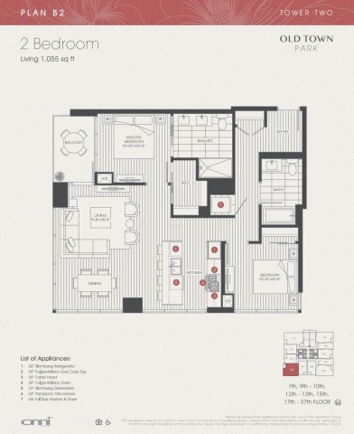 Floor plan for 2 beds, 2 baths, 1055 sqft