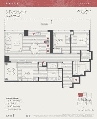Floor plan for 3 beds, 2 baths, 1235 sqft