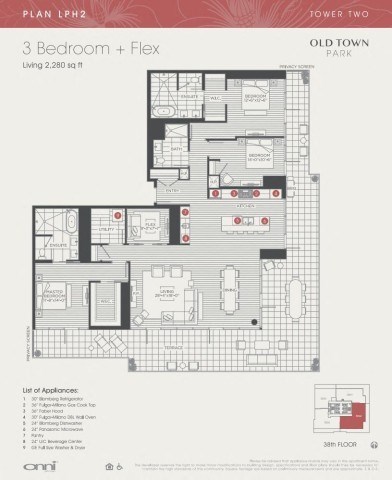 Floor plan for 3 beds, 3 baths, 2280 sqft
