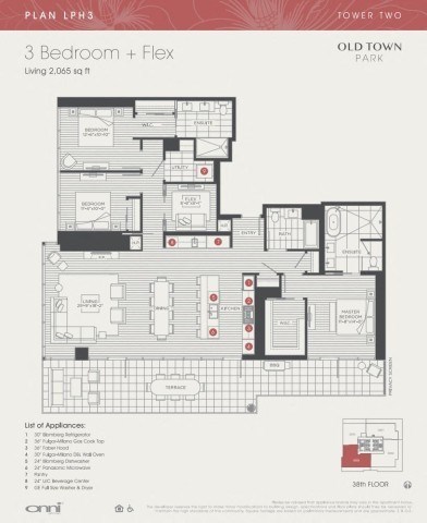 Floor plan for 3 beds, 3 baths, 2065 sqft