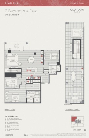 Floor plan for 2 beds, 2 baths, 1710 sqft
