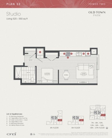 Floor plan for studio, 1 bath, 550 sqft