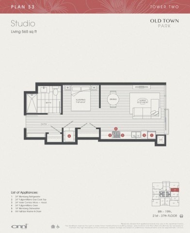 Floor plan for studio, 1 bath, 565 sqft