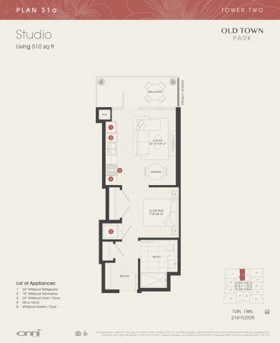 Floor plan for studio, 1 bath, 510 sqft