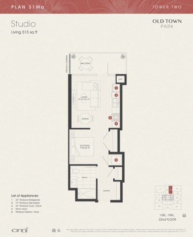 Floor plan for studio, 1 bath, 515 sqft