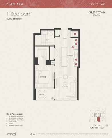 Floor plan for 1 bed, 1 bath, 650 sqft