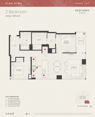 Floor plan for 2 beds, 1 bath, 1025 sqft