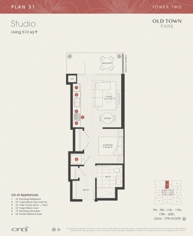Floor plan for studio, 1 bath, 510 sqft