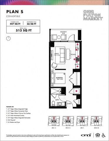 Floor plan for studio, 1 bath, 447 sqft
