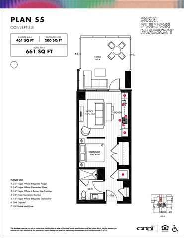 Floor plan for studio, 1 bath, 461 sqft