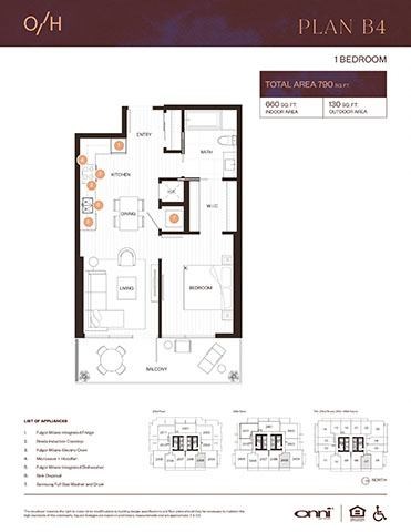 Floor plan for 1 bed, 1 bath, 660 sqft
